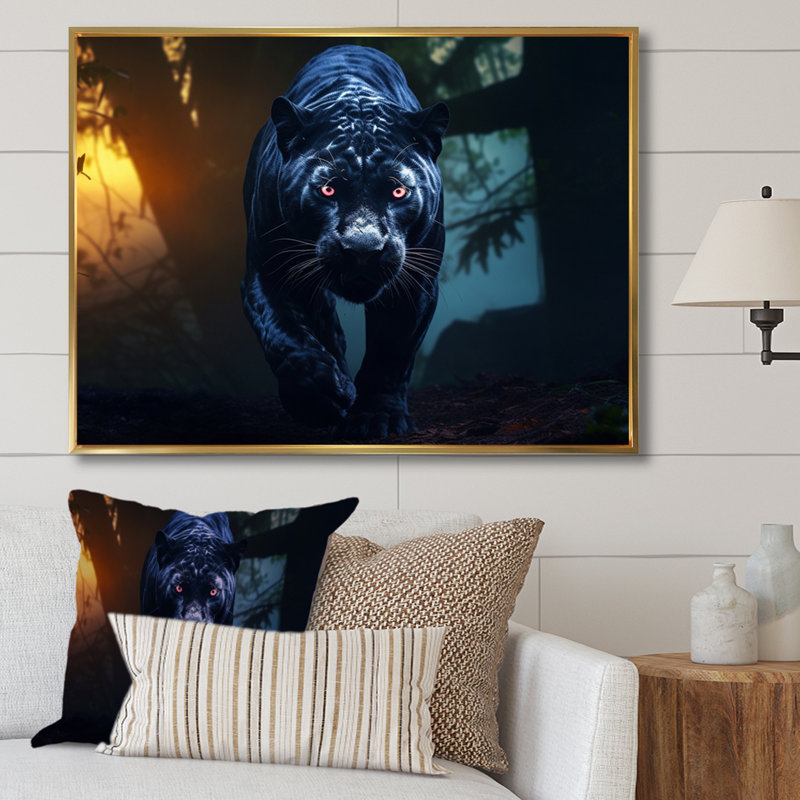 «Black Panther Gaze» sur toile, Cadre flottant doré, H 16 po x l 32 po x P 1 po