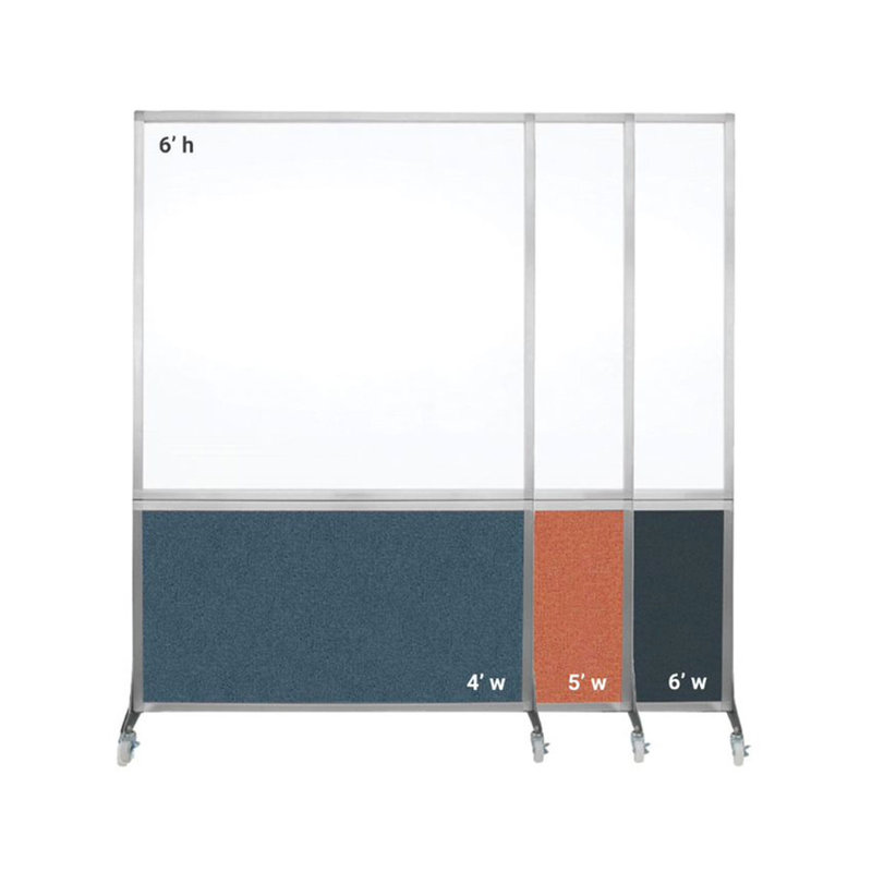 Tableau blanc mobile 6 'de haut DivideWrite, Océan, H 72 po x l 60 po, Argent