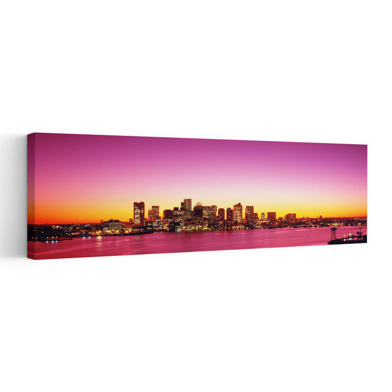 Coucher de soleil, Boston, Massachusetts, États-Unis, architecture contemporaine, art mural urbain, H 12 po x l 36 po