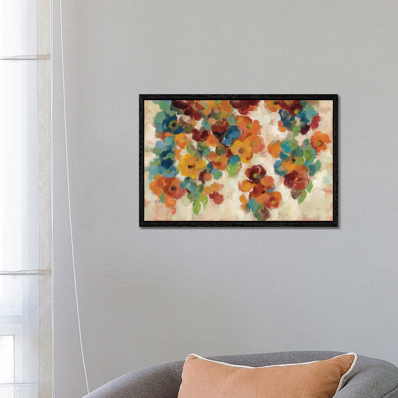 Spice And Turquoise Florals by Silvia Vassileva - Wrapped Canvas Painting, 66.04 cm H x 45.72 cm W, Black Floater Frame