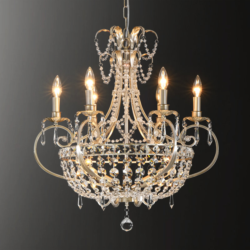 Cavrie 9-Light Vintage Candle Dimmable Chandelier with Crystal Accents