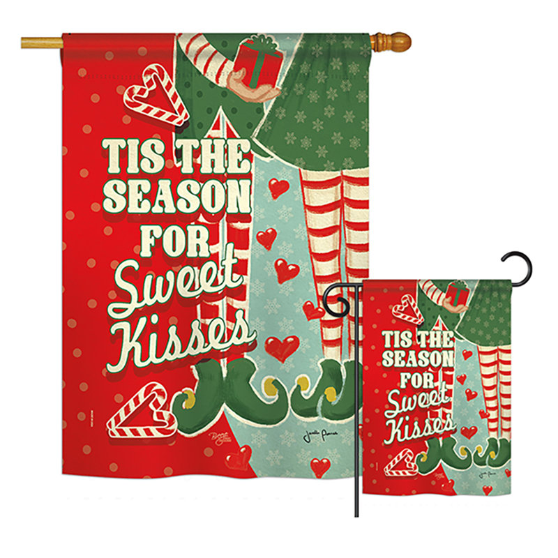 Des baisers de noël pour les impressions de noël en polyester de 2 côtés 40 x 28 po saisons doux baisers ensemble de drapeau