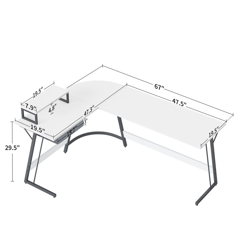 Kalle L-Shaped Metal Base Writing Desk, White