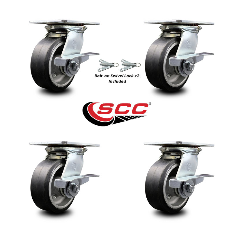 4 Piece Rubber on Aluminum Caster Set