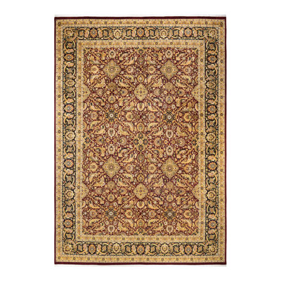 Tapis rouge / jaune / bleu en laine noué à la main de conception unique nouvel âge 10 pi 1 po x 13 pi 9 po Keenan