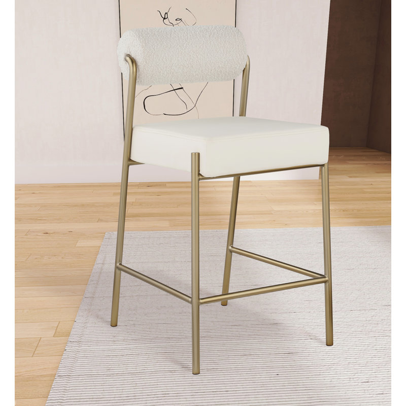 Carly Boucle Fabric & Faux Leather Counter Stool, Cream Boucle Fabric