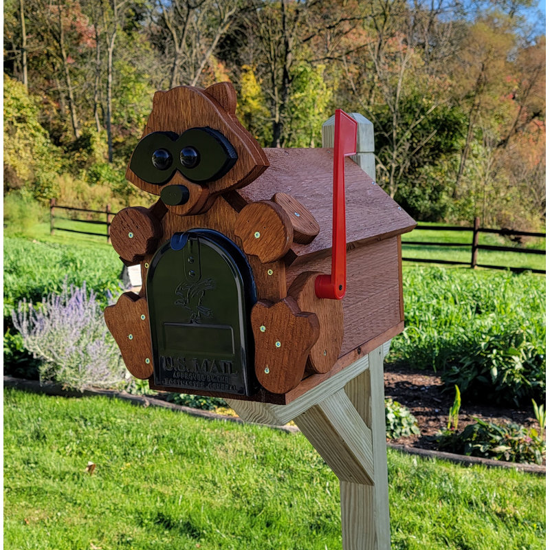 Boîte aux lettres Amish, fabriquée à la main avec un motif racoon