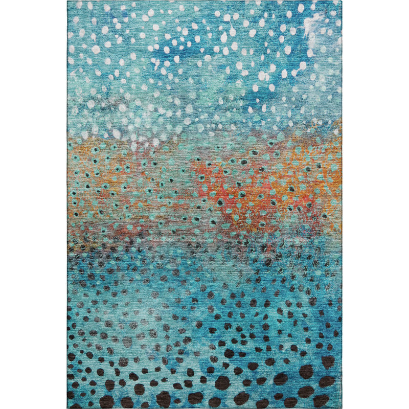 Premium Machine Washable Christina AMF1074 Circles Rug, Rectangle 10 pi x 14 pi