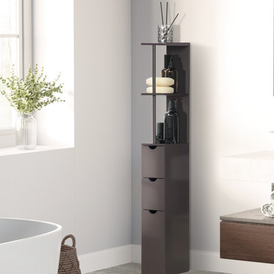 54" Tall Cabinet, Freestanding Bathroom Linen Tower With 2 Shelf And Drawers, Narrow Space Saving Organizer, Brown Storage 54", Floor