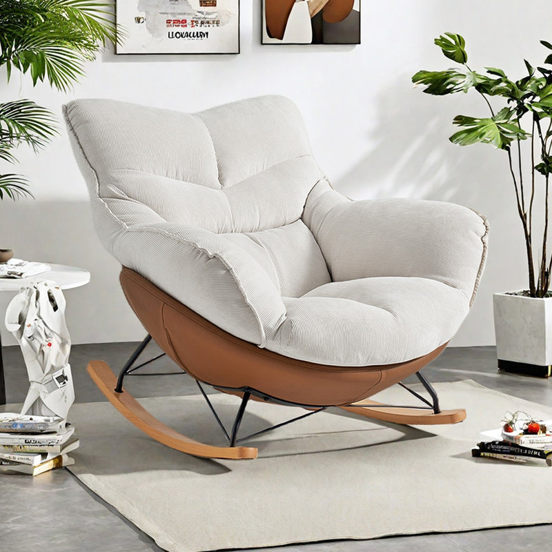 Chaise berçante simple moderne avec coussin amovible, Brun, Brun
