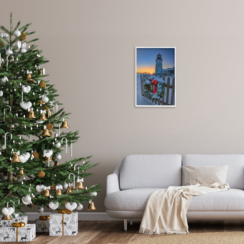 Art de giclée encadrée Christmas Beach Lifehouse par Rick Berk, Estampe numérique encadrée blanc bord de mer