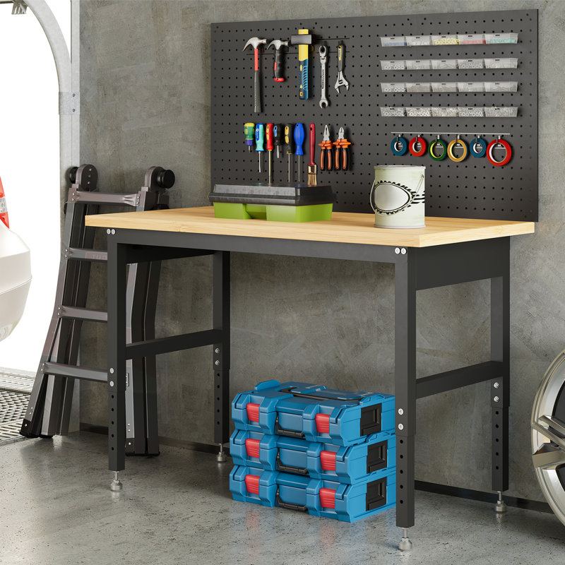 Établi robuste - capacité de 2 000 lb, structure en acier renforcé, tiroir de rangement et roulettes - Bureau de garage industriel pour garage, atelier, bureau à domicile