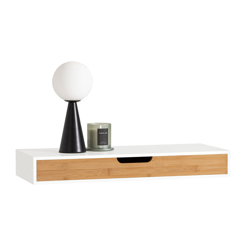 Ardella Floating Shelf with Drawer, 8cm H x 60cm W x 24.5cm D