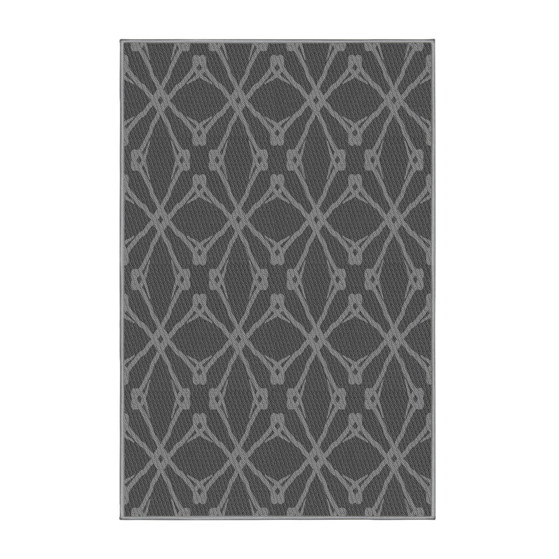 Gris géométrique/Tapis décoratif blanc Riedel, Rectangle 5 pi x 8 pi