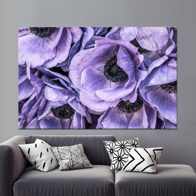 Modern Purple Anemone Flower Printed Canvas Art: Elegant Wall Decor,1P WhiteFramedCanvas