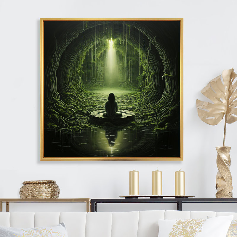 Vert intérieur sanctuaire méditation - impression, H 16 po x l 16 po x P 1 po, Cadre flottant doré