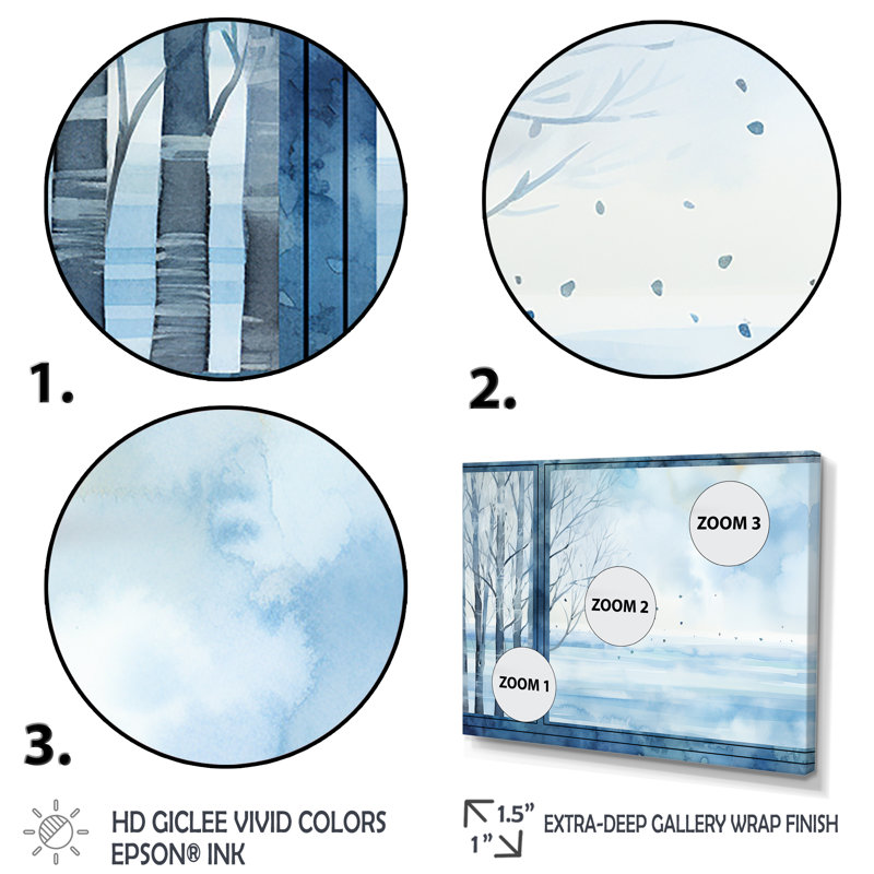 «White and Blue Winter Forest Collage VII - Winter Landscape», art mural, Cadre d'angle fermé noir