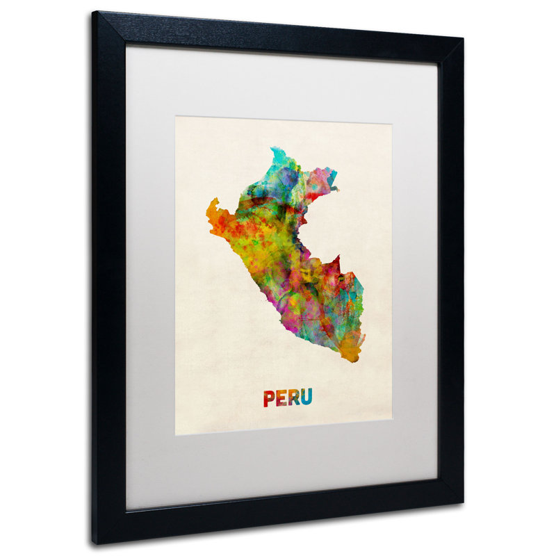 « pérou aquarelle map » par michael tompsett, impression encadrée, Blanc, H 20 po x l 16 po