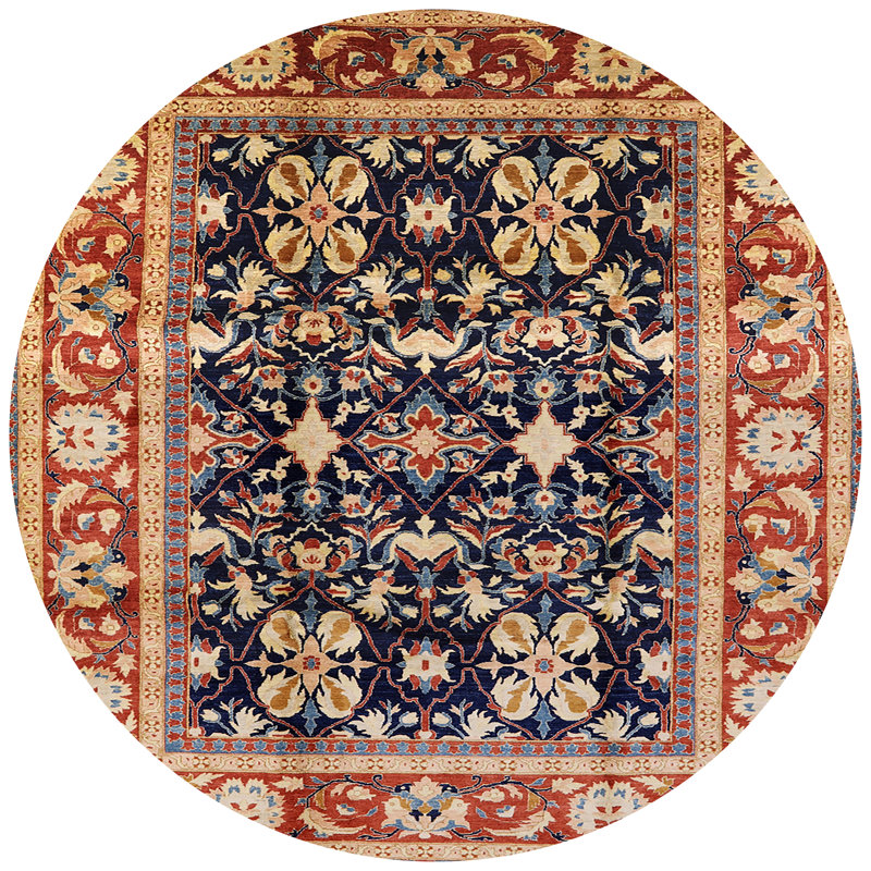 Tapis oriental rouge / bleu marine / beige Ellaria, Rond 3 pi