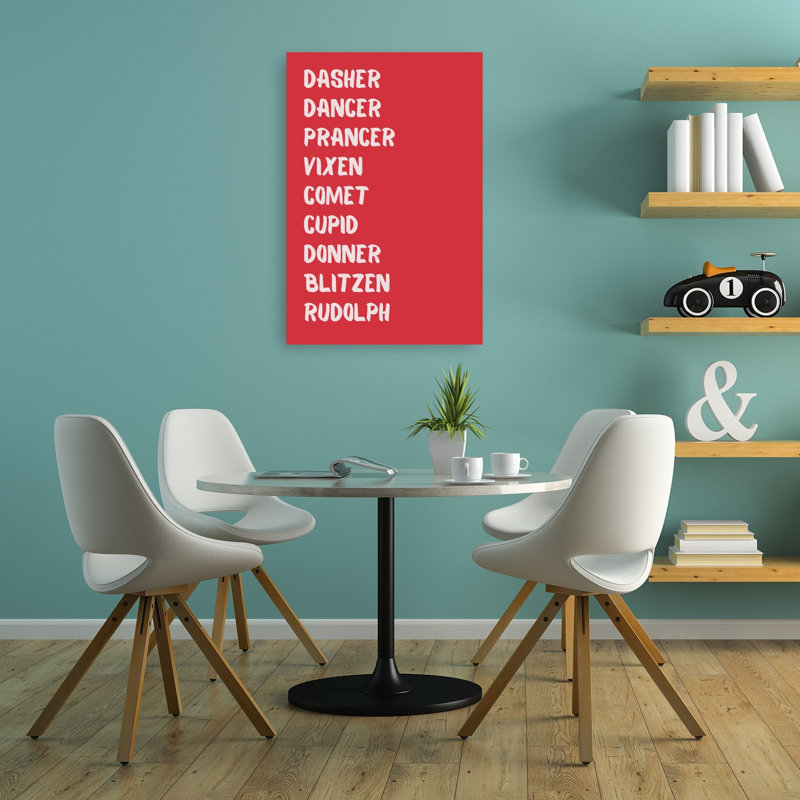 Santa'S Reindeer Names Classic Abstract Winter Wall Art Print 1 Piece Wrapped Canvas Wall Art, 91.44cm H x 60.96cm W