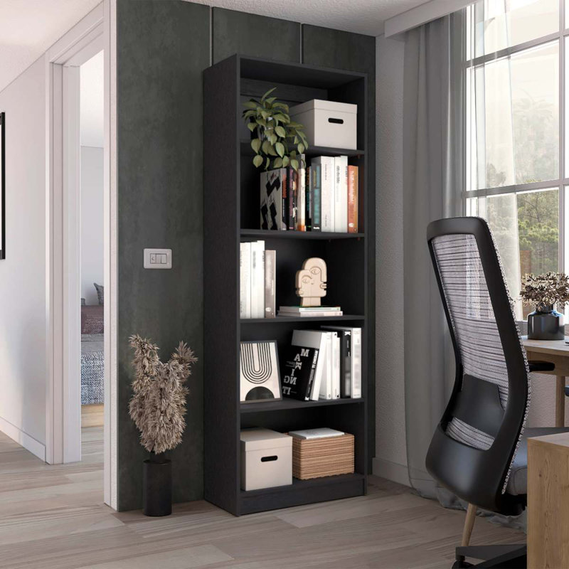 Bibliothèque Home avec 4 tablettes et plusieurs niveaux de rangement, Blanc