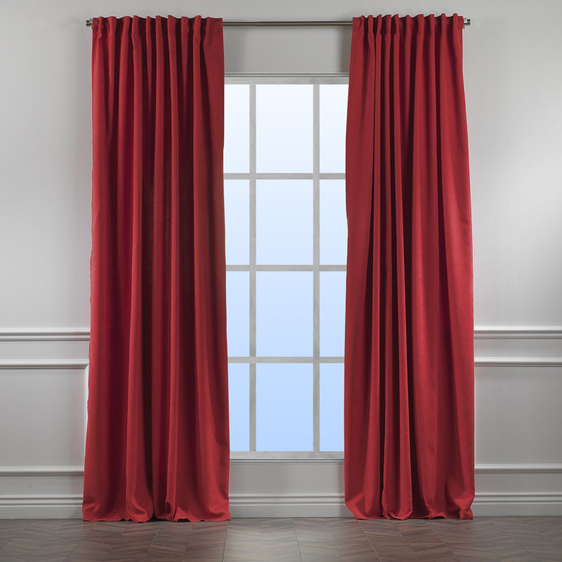 Paire de rideaux obscurcissant avec pattes de couleur unie, Rouge, 52" W x 108" L