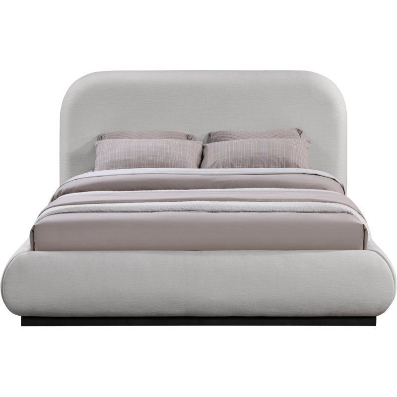 Humayrah Upholstered Panel Bed, Queen, Grey Chenille Fabric / Stained Black