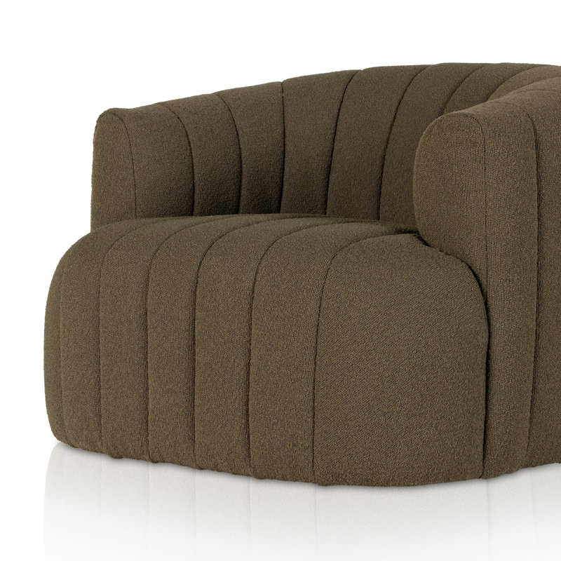 Elliana Swivel Barrel Chair, Olive Green Boucle