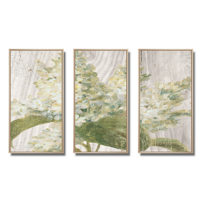«Goauche Green Flower II - Cabin & Lodge», ensemble de 3 toiles d'art encadrées, H 28 po x l 36 po x P 1 po, Brun