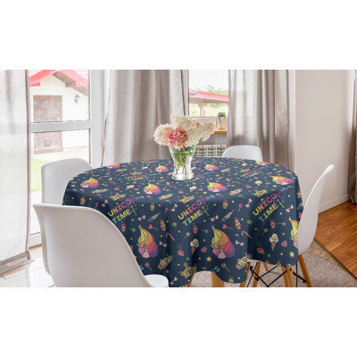Ambesonne Cartoon Round Tablecloth, Minimal Items Unicorns Time Wording And Rainbow Maned Horned Horse, Circle Table Cloth Cover For Dining Room Kitch -  East Urban Home, 9E5AE1D872C542F38F5954937FEDF927