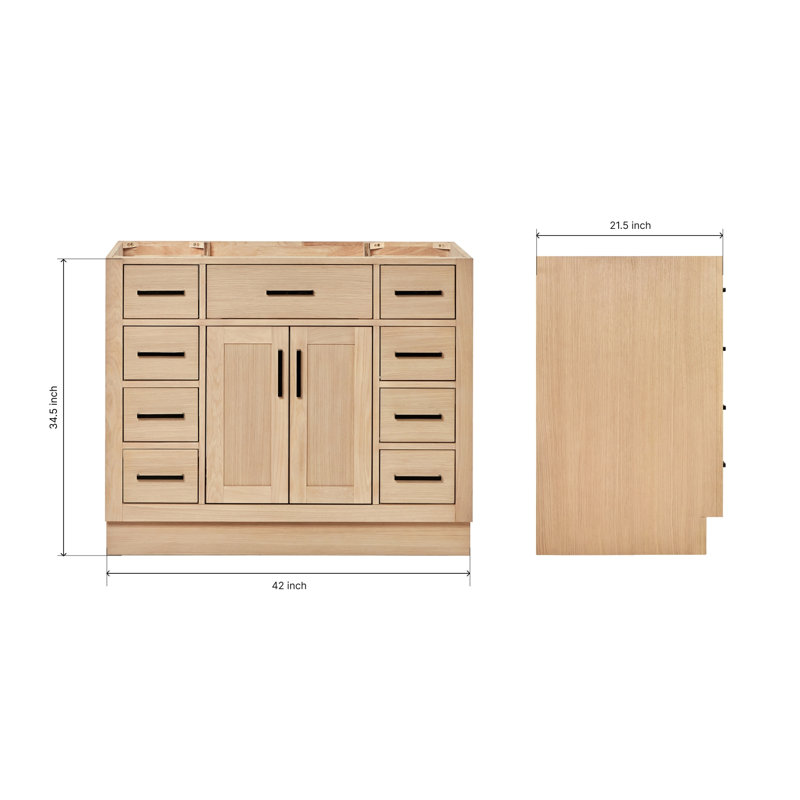 42" Single Bathroom Vanity Base only, Natural Oak, Matte Black