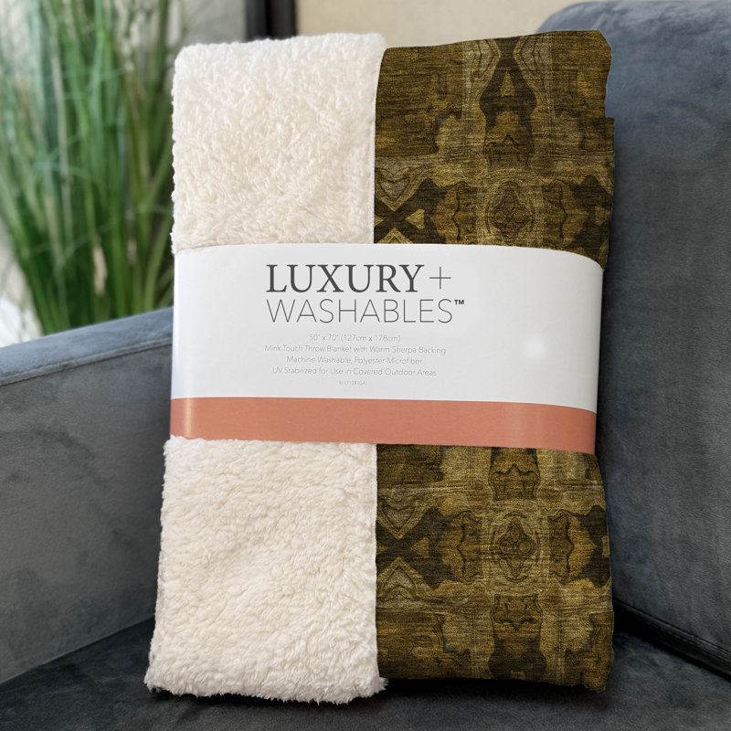 Addison Machine Washable Sherpa Panel Throw Blanket, Chocolate