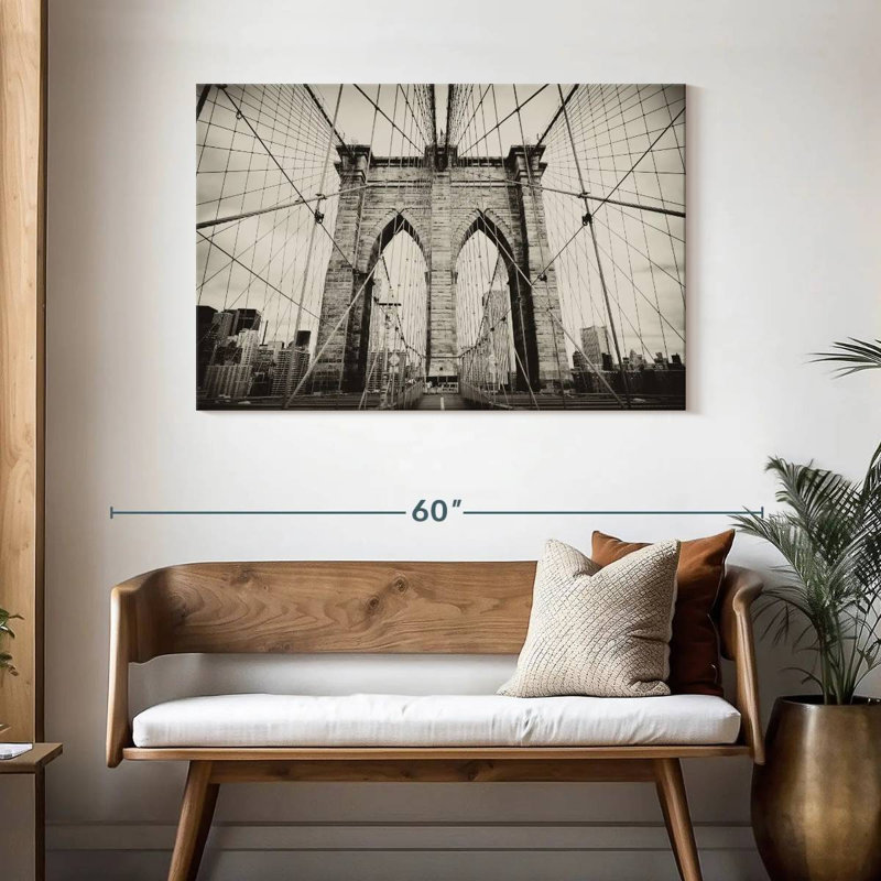 Impression sur toile, pont monochrome de Brooklyn, H 30 po x l 45 po x P 1,25 po