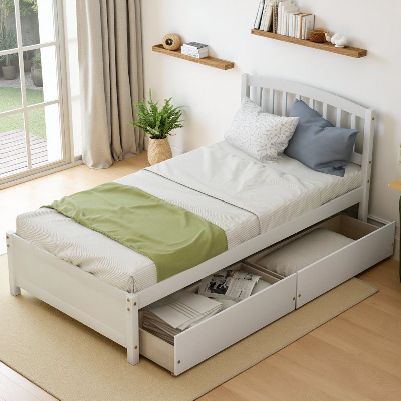 Timeless Design Storage Platform Bed with 2 Drawers with Smart Organization, White