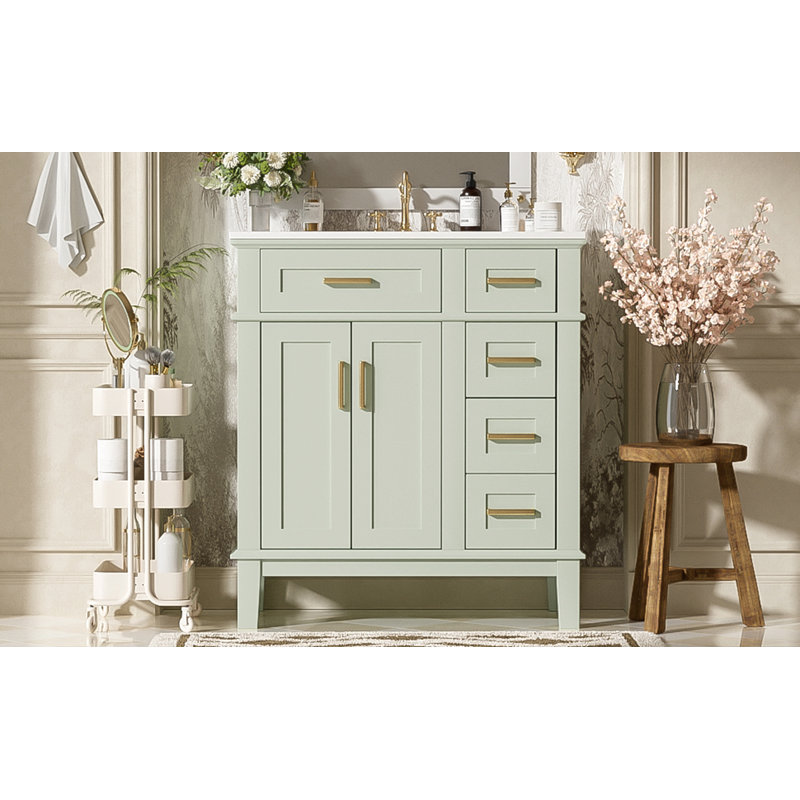 Meuble-lavabo 30 po avec lavabo en céramique, Vert