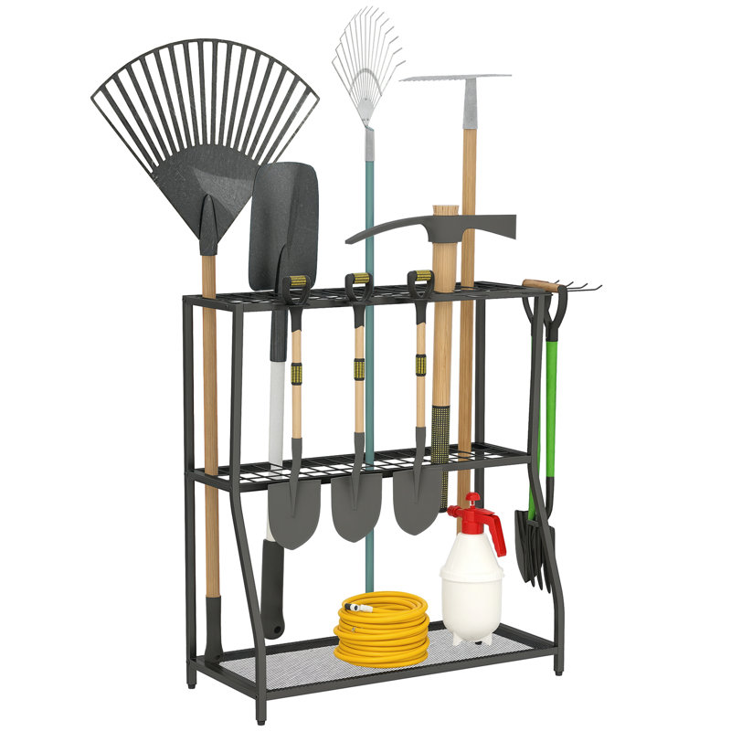 Organisateur de jardin avec crochets, support pour outils de jardin, noir
