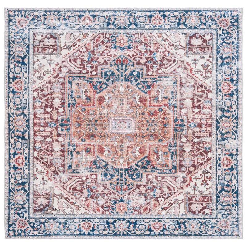Arizona Symphony Machine Washable Non-Slip Area Rug In Red & Navy, Square 183cm