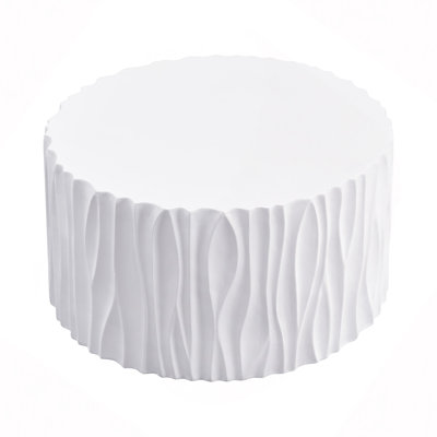 Modern Outdoor Coffee Table with Wavy Fluted Design - 26.77" Round, 14.76" H, MGO Material, 66 lbs Capacity, Assembly-Free for Patio, Garden, or Balcony