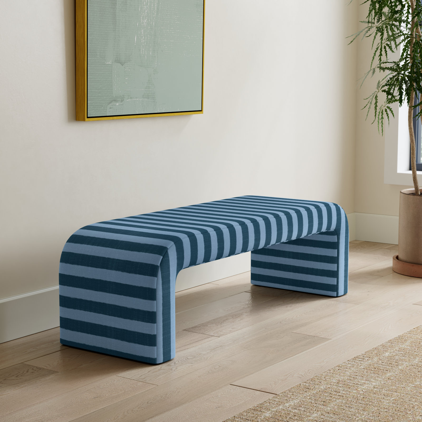 Barley 50" Bedroom Bench, Brush Canopy Tonal Blue