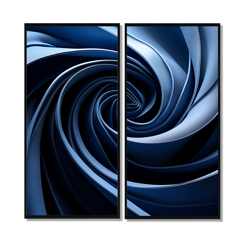 Spiraling bleu abstrait vortex II - Abstract Spirals, impression sur toile, H 32 po x l 32 po, Impression encadrée flottante