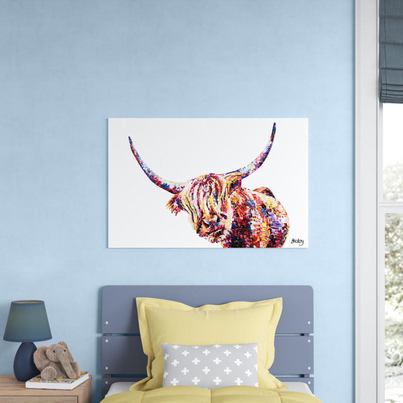 Olivia's Highland Cow by Becksy - Painting on Canvas, No Frame, 101.6 cm H x 66.04 cm W x 3.175 cm D