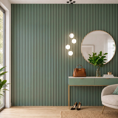 4 panneaux muraux à lattes acoustique L 106 po x l 12,6 po PCS, aspect bois écologique pour le mur et le plafond de la maison / bureau (37,12 pieds carrés)