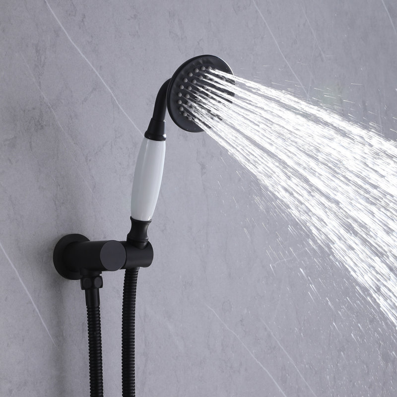 Bathroom Complete Shower System with Rough-In Valve with Rain Showerhead, Matte Black