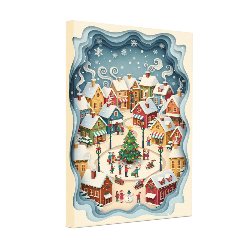 Noël, village de Noël, scène enneigée, maisons de vacances, arbre, gens
