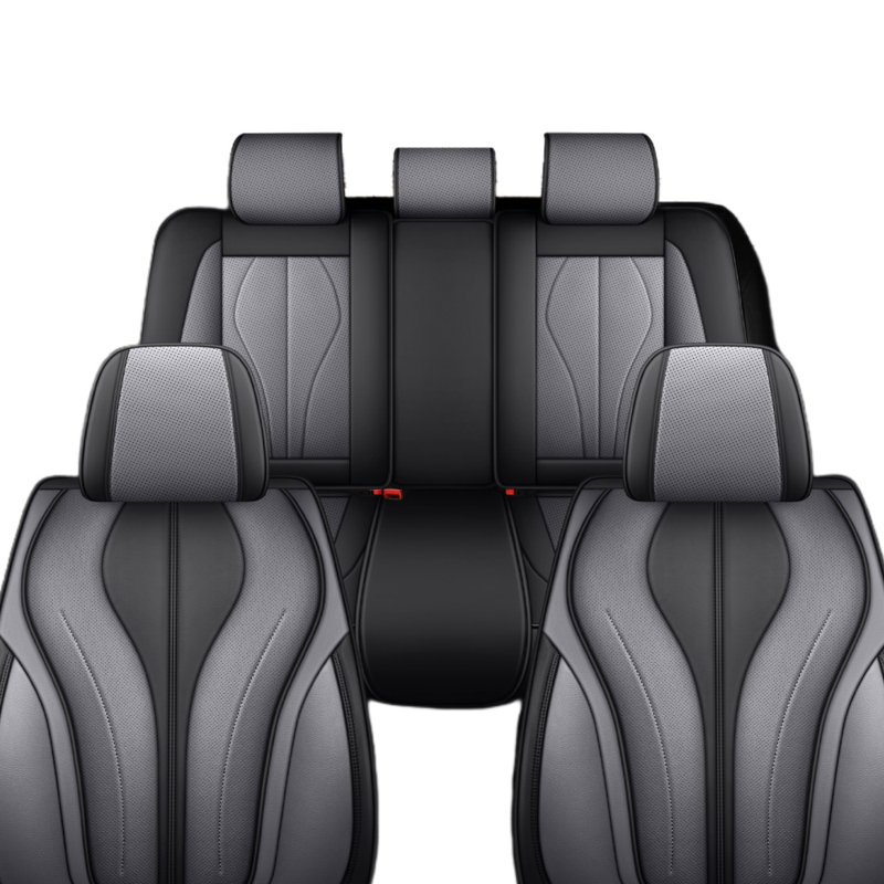 Red Rain Car Seat Cover Universal Leather Car Seat Cover Breathable Auto Seat Cushion Cover 5 Seater Full Set (ATM-Black+Gray)