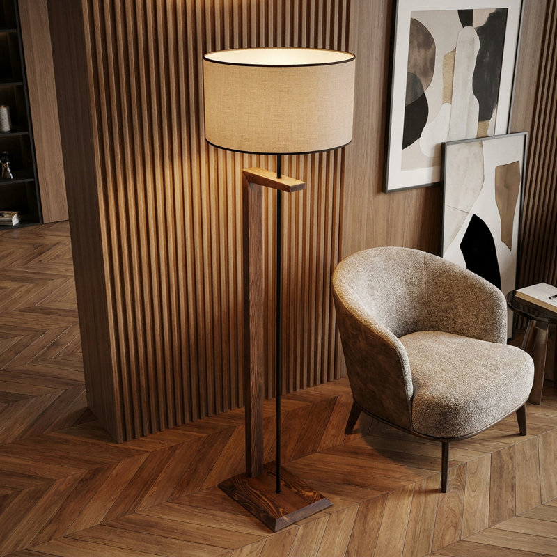 Koben Walnut Drum Shade Floor Lamp