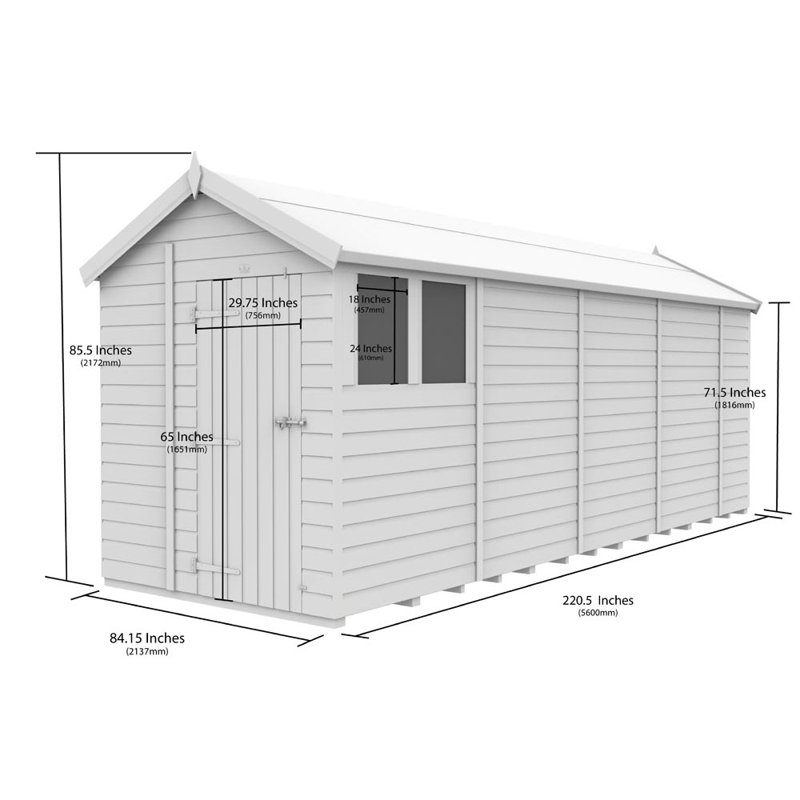 7ft x 19ft Apex Shed - Double Door with Windows