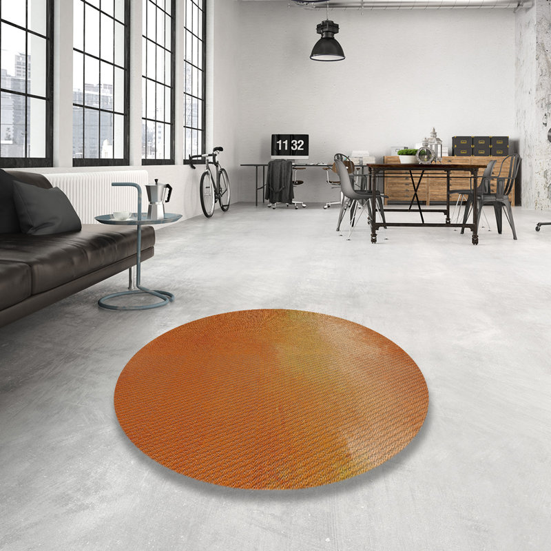 Tapis brun/beige à motifs, Rond 7 pi