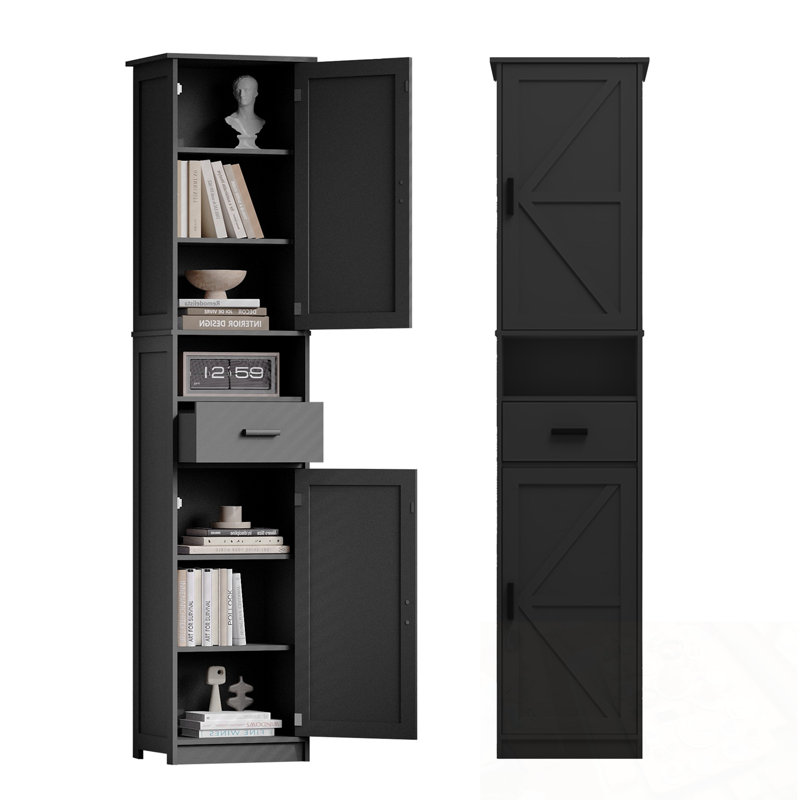 Armoire de rangement avec 2 portes de grange et 1 tiroir, Noir