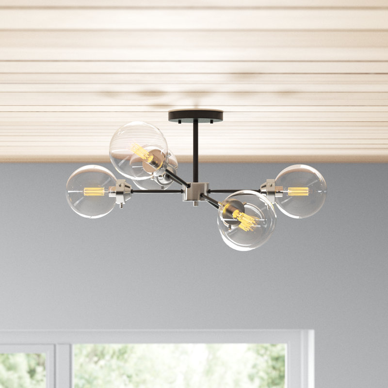 Blevins Glass Semi Flush Mount, 12.25" H x 25" W x 25" D, Satin Nickel